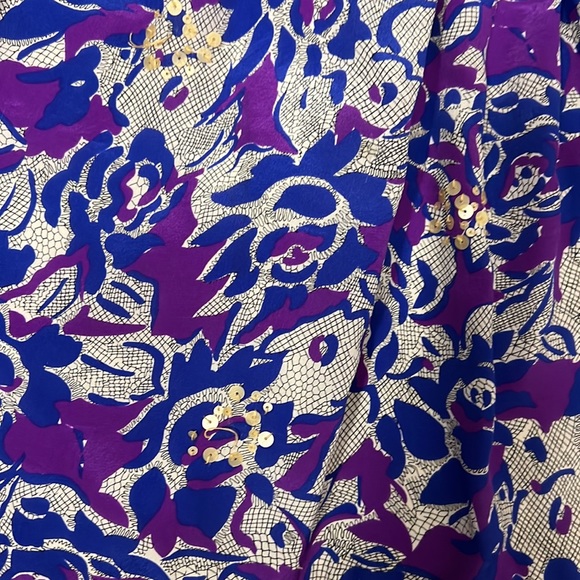 Anthropologie Fei 100% Silk Purple/Blue Floral Pencil Skirt Size 2 - Picture 5 of 12